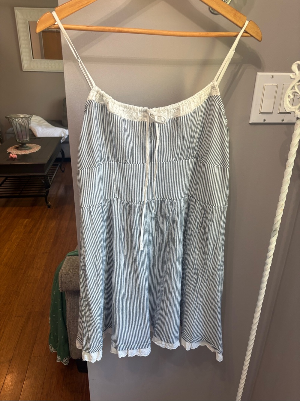 American Eagle Striped Blue & White mini dress with Lace Trim - Picture 3 of 6